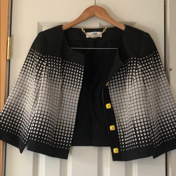 Tibi Cropped Jacket Blazer Black White - Picture 5 of 7